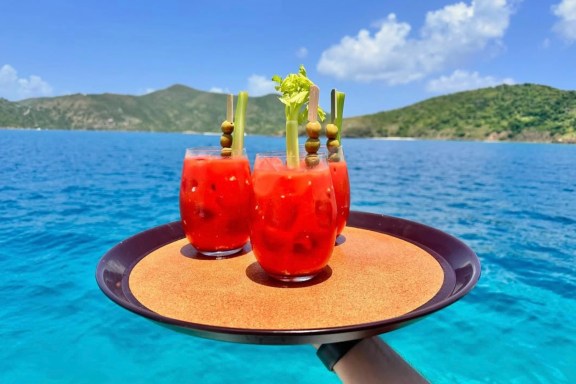 Bloody Mary cocktail time onboard catamaran OLIVIA CHARLES