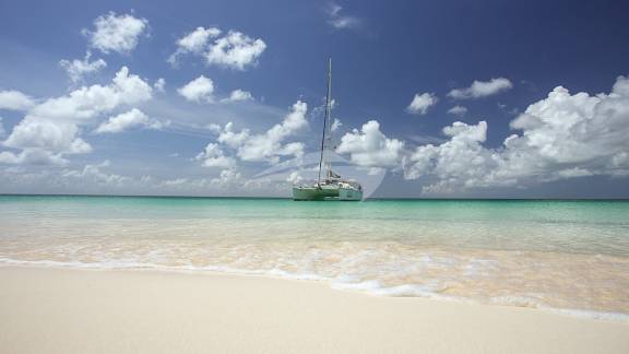 Anchored just off the beach on Barbuda