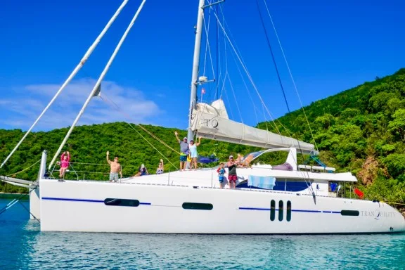 Another exciting side shot, BVI crewed catamaran TRANQUILITY