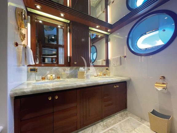Each guest stateroom comes with its own en suite bathroom.