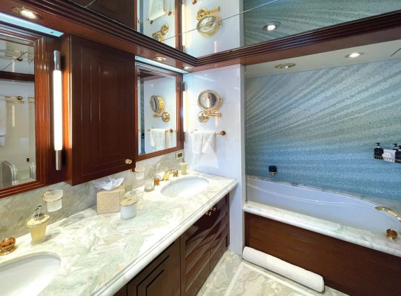 Two of the guest en suite bathrooms feature a soaking tub/shower combo.