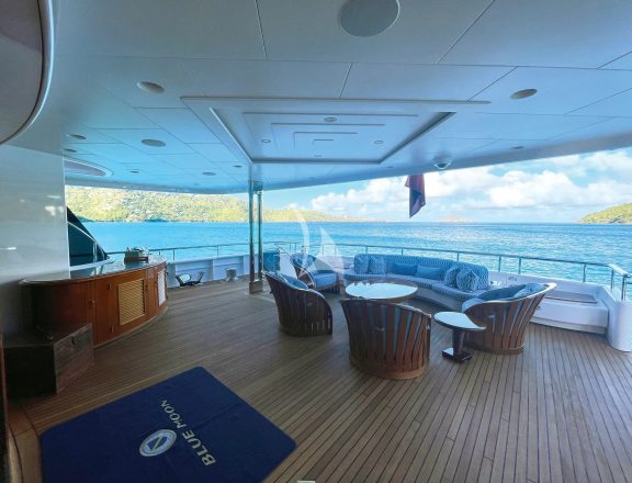 Perspective of the incredible views from the main deck lounge area; looking aft towards the stern.