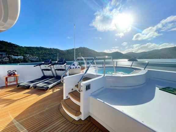 Enjoy a dip in the jacuzzi or an invigorating work-out on the sun deck forward.