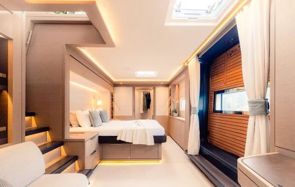 Master suite with walk-in closet and private terrace access on Lagoon Seventy 7 REVA NUI