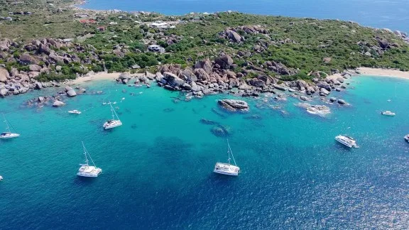 Catamarans anchored off The Baths, Virgin Gorda