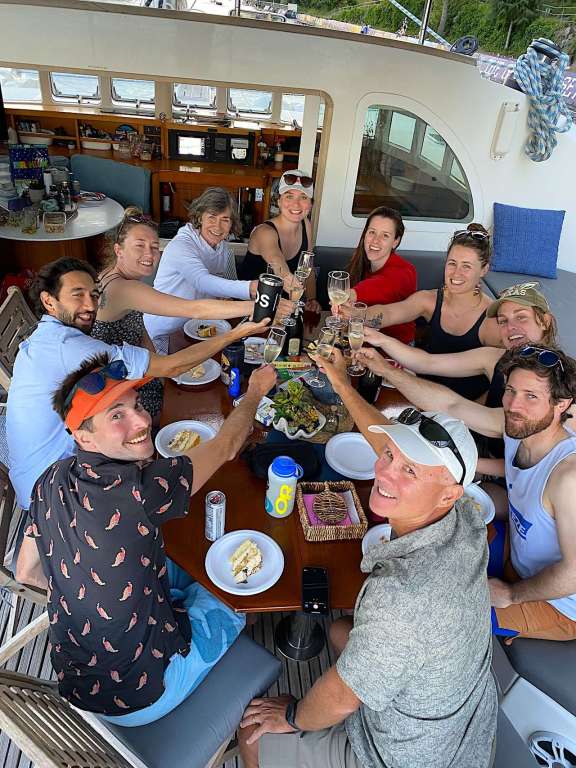 Enjoying alfresco dessert in the cockpit