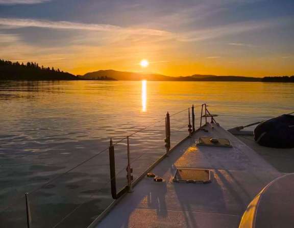 The foredeck at sunset