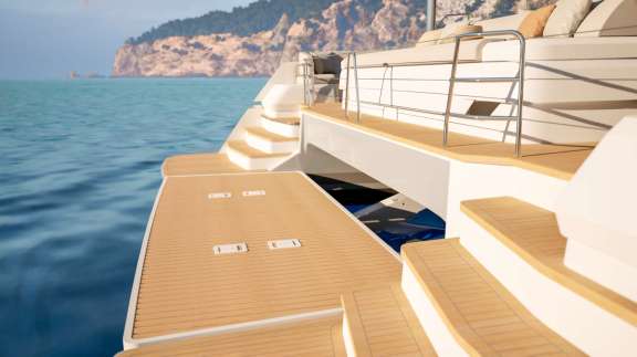Aft deck lifting transom