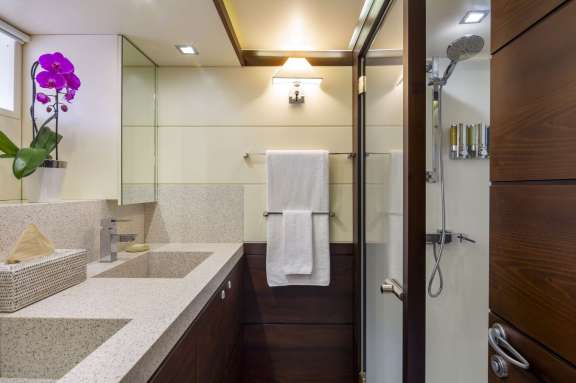VIP bath with twin sinks & large stall shower