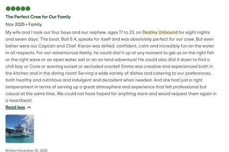 Review img # 1 of the yacht Destiny Unbound